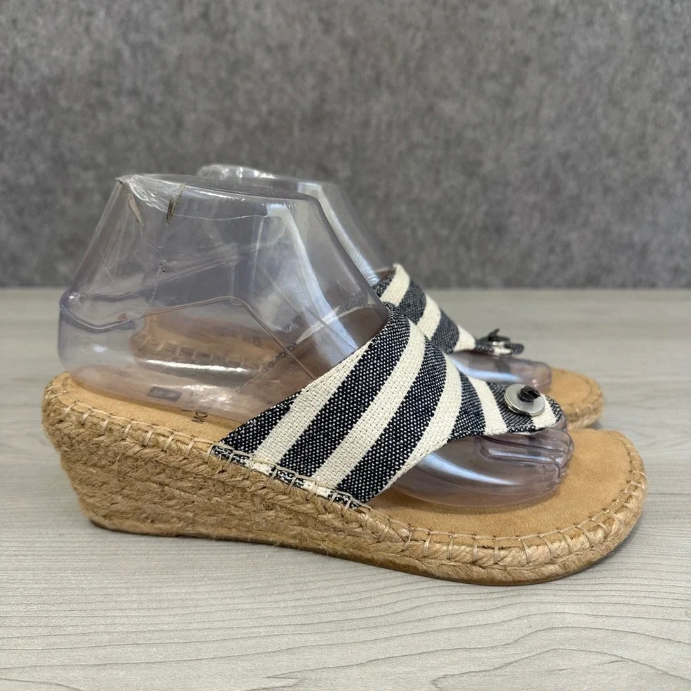 White Mountain Beachball Espadrille‎ Wedge Sandals Womens 7.5 Navy White Striped